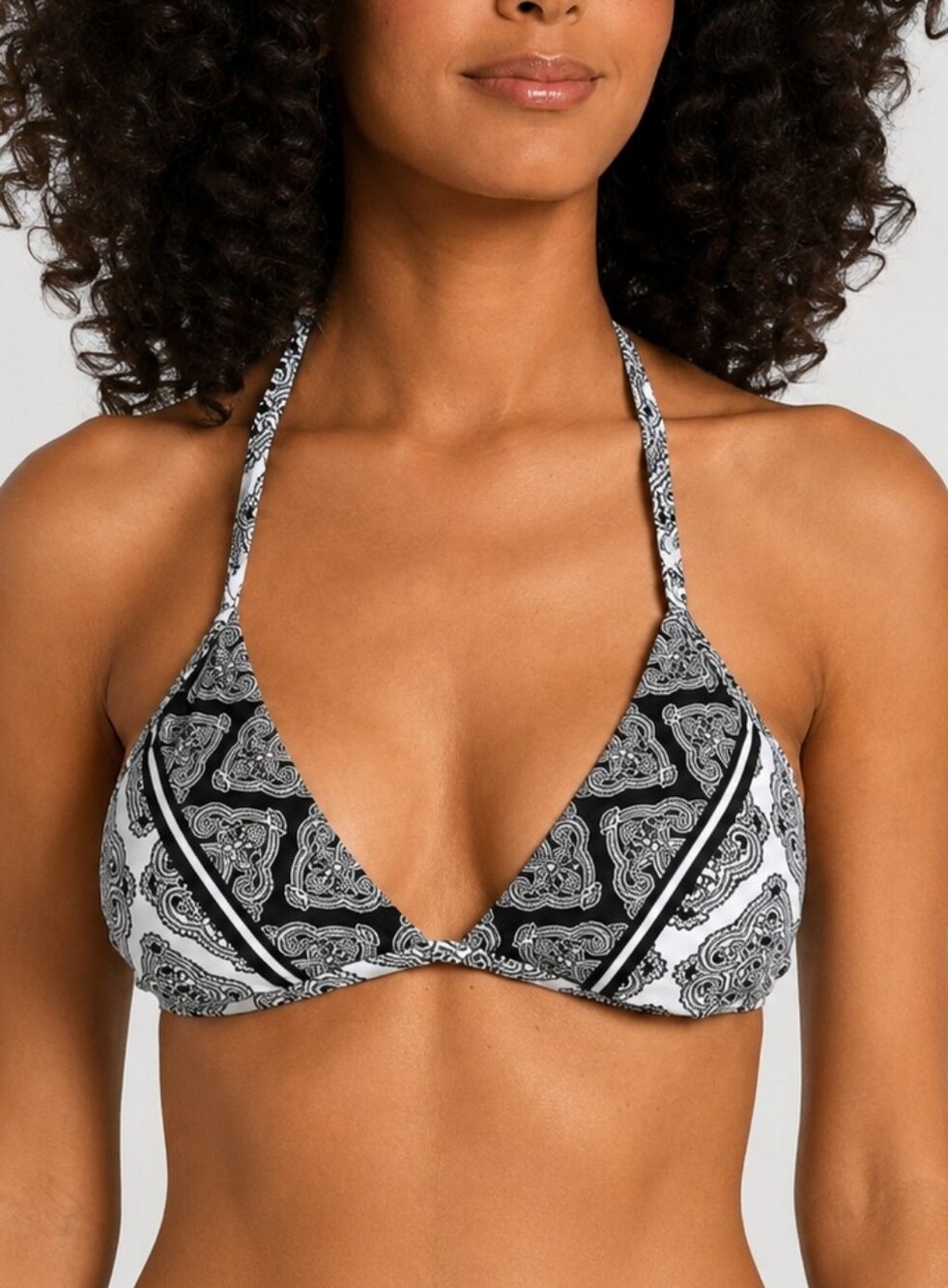 La Blanca Oasis Tile Halter Triangle Bikini Top Black White | NWT